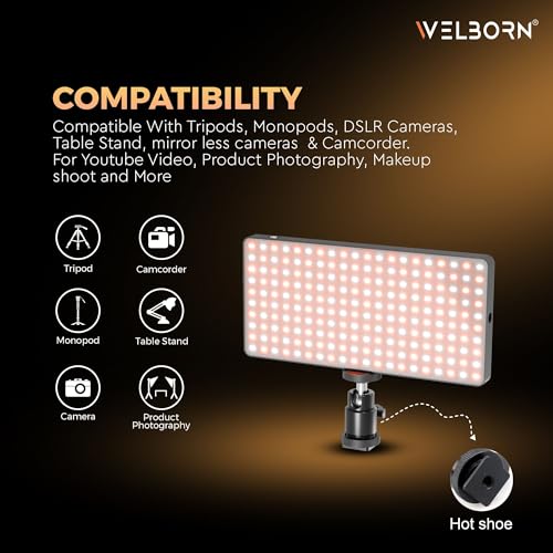 Image of WELBORN (LM200B) 200 Led Metal Body Portable Bi-Color LED Video Light with Built-in 5400mAh Battery & OLED Screen for Photography & Videography