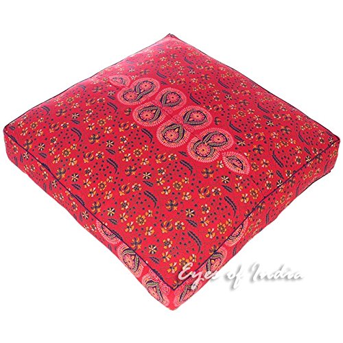 Eyes Of India - 35" Red Large Oversized Mandala Square Floor Meditation Pillow Cover Pouf Cushion Seating Hippie Colorful Decorative Bohemian Accent Boho Chic Dog Bed Indian Handmade *Cover Only* #TOP7