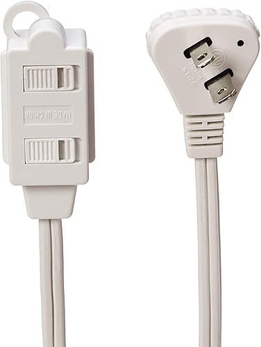 Miniatura 2 de Tienda Basics, cable de extensión con múltiples tomas, tira de alimentación de 3 pies con 2 clavijas para interiores, enchufe plano, 13 amperios,