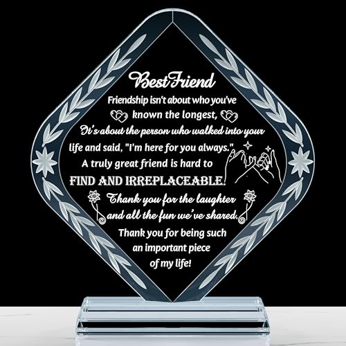 Movdyka Best Friend Glass Keepsake Gifts for Women Men, Friendship Gifts for Women Friends Plaque, My Bestie Birthday Christmas Unique Gifts for Friends Long Distance Friend Gifts for Soul Sister