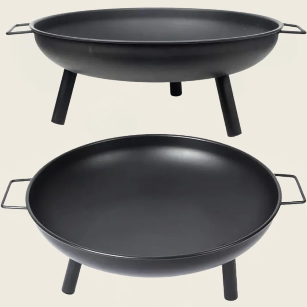 Outdoor Feuerstelle mit 3-Beinbein Standfuß, Feuerschalen für den Garten & Balkon, Camping, Groß, Gartenfeuerschale Wetterfest, 60 cm, Schwarz
