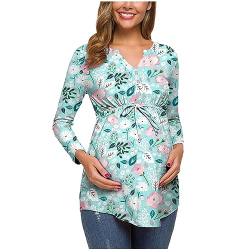SISAY Vêtement Femme Enceinte Hiver Pas Cher a la Mode Chic Chemise Femme Enceinte Atuomne Haut Femme Enceinte Manche Longue Printemps Maternité Tee Shirt Grossesse Tunique Blouse Imprimé Floral