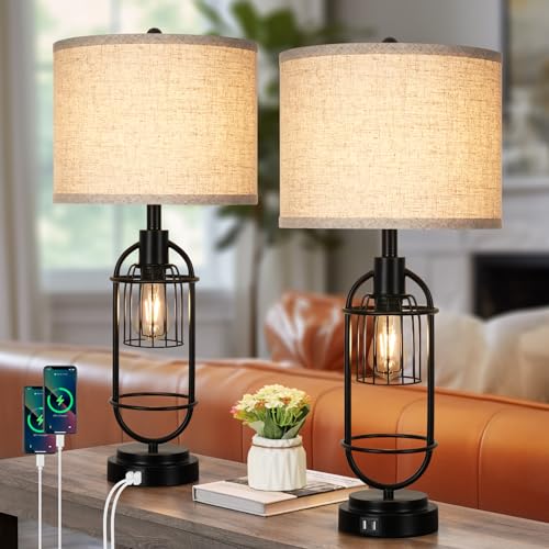 29'' Tall Table Lamps for Living Room, 2-Light Farmhouse Bedside Lamps