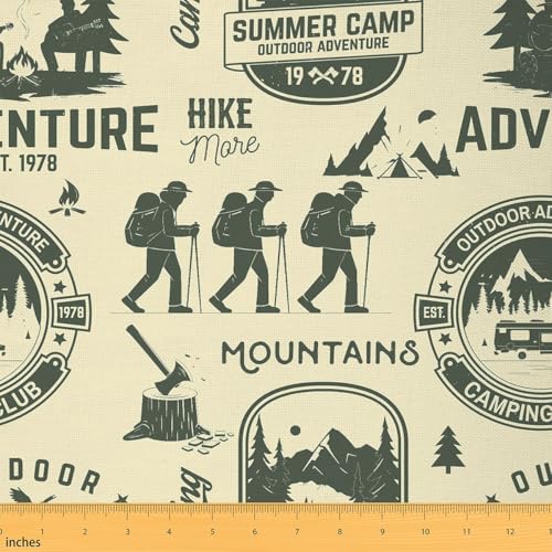 Camper Adventure Fabric by the Yard, Happy Camping Decorative Fabric,