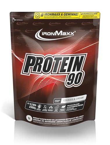 Protein 90 Protein Pulver 2350g Cookie & Cream - Leckerer High Protein Shake mit 72% Protein pro Portion, 9 Eiweiß-Komponenten für gezielten Aufbau