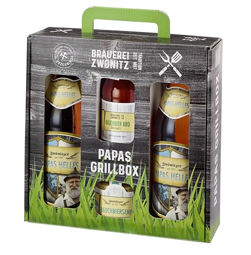 Brauerei Zwönitz – Papas Grillbox – Grill Set mit Bier, Senf & BBQ Sauce/BBQ Geschenkset/Grill...