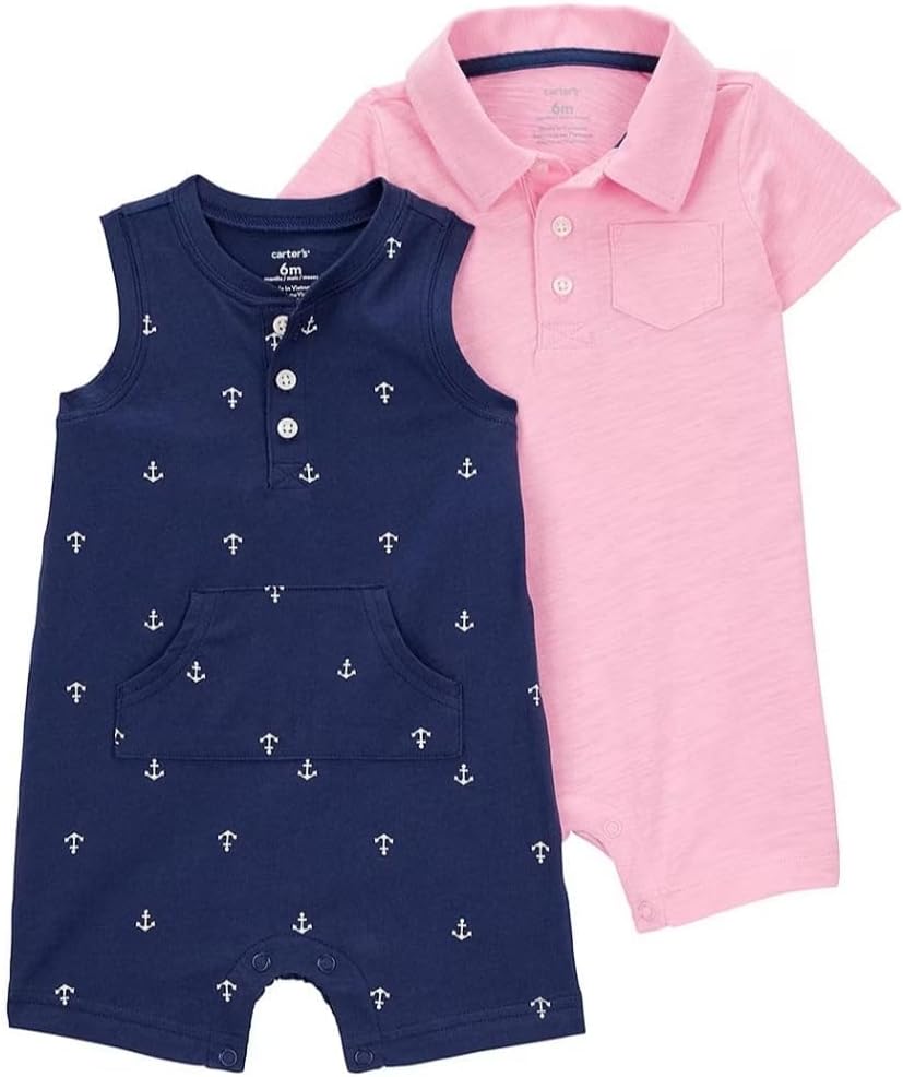 Carter's Baby Boy's 2 Pack Cotton Romper Creeper Set