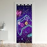 Castle Fairy Games Gamepad Door Curtain for Doorway Privac 34" W X 80" L,Colorful Neon Light Video Games Doorway Blackout Curtain,Vintage Brick Wall Door Drape for Living Room