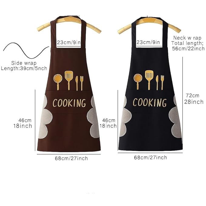 Image of HROY Kitchen Apron for Women & Men with Pocket & Side Towel | Kitchen Apron for Women & Men with Pocket & Side Towel | Reusable Cooking Chef Apron for Home Kitchen