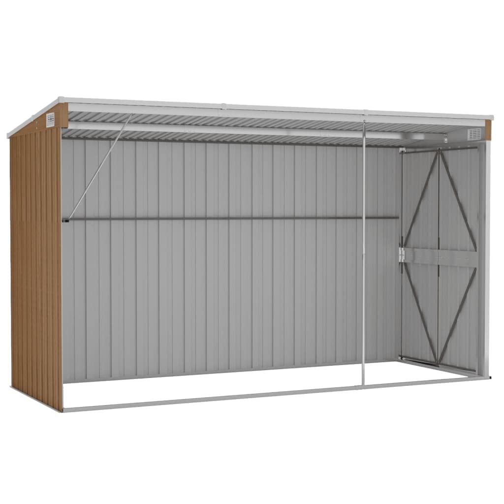 vidaXL Abri de Jardin Mural Abri de Rangement d'Outils Rangement d'Equipement de Jardin Extérieur Marron 118x288x178 cm Acier Galvanisé