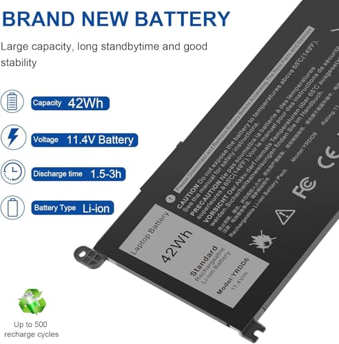 Image of 42Wh YRDD6 Battery for Dell inspiron 15 3000 Series 3583 3593 3582 3584 3501,inspiron 15 5000 5582 5584 5593 5594 5598 5585 14 3493 5481 5482 5485 5491 5493 7586 Vostro 5481 1VX1H P93G P75F (YRDD6)