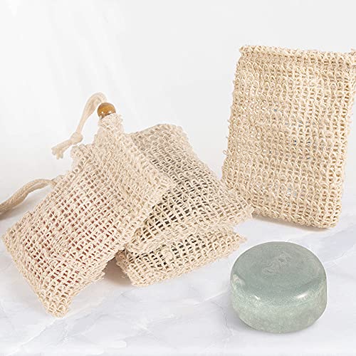 4 Stück Seifensäckchen Sisal Seifenbeutel Bio Seifensack Seifensackerl, Aufschäumen und Trocknen der Seife, Peeling, Massage Seifenkrümelbeutel