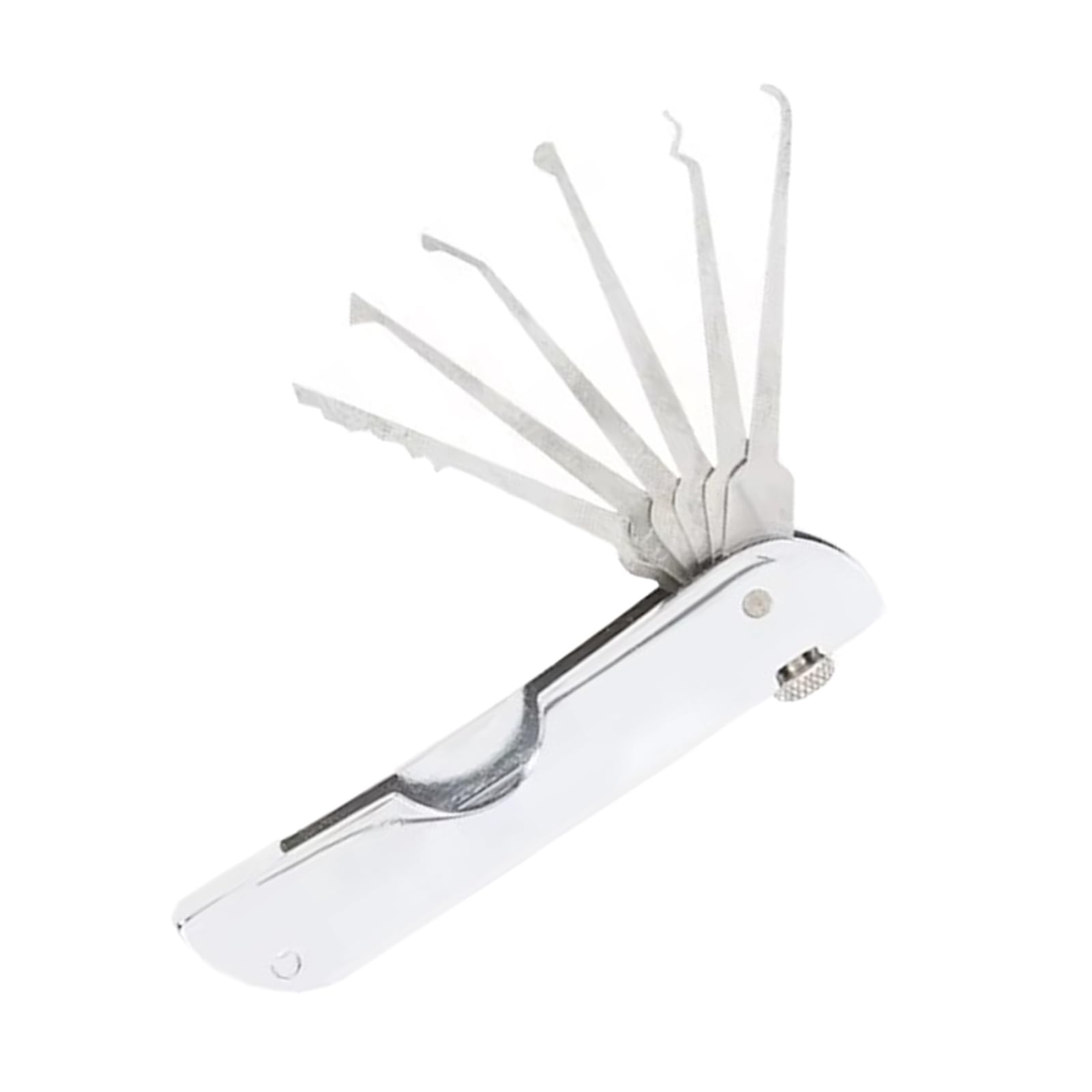Ceegeww Silver 7In1 Lock Picking Kit Portable Folding Tool,Stainless Steel Lock Picking Kit,Key Extractor Kits,Jackknife Single Hook Picks Locksmith Tool With Secure Quick Openersfor Beginners (Silver)