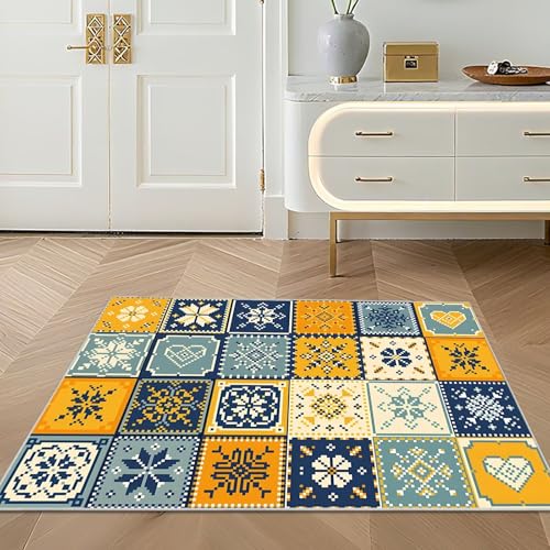 Tapis antidérapant extérieur 160x250cm bleu et jaune lavable et facile à ranger - 7