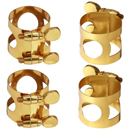 Jersvimc 4Pcs Brass Alto Sax Ligature Gold, for Music Mouthpiece Instrument
