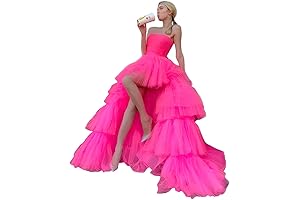 High Low Tulle Prom Dress for Women Long Strapless Layered Formal Party Dresses with Train