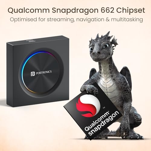 Image of Portronics Tune Prime CarPlay & Android Auto Adapter, Stream YouTube, Netflix, JioHotstar on Car Screen, Converts Wired to Wireless, Qualcomm Octacore Snapdragon, Built-in GPS, 4G SIM Slot, 4GB + 64GB