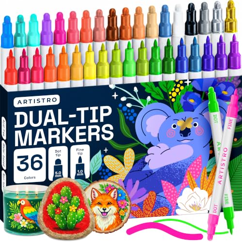 ARTISTRO Mixed Colors Dual-Tip Acrylic Paint Marker Pens - Set of 36