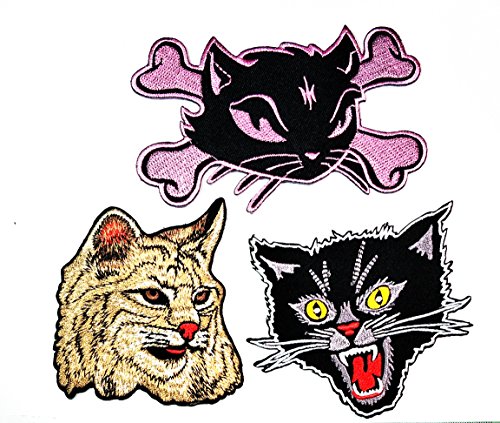 Nipitshop Patches Set 3 Angry Black Cat Cat Tiger Cat Halloween DIY Embroidered Sew Iron on Patch for Clothes Backpacks T-Shirt Jeans Skirt Vests Scarf Hat Bag