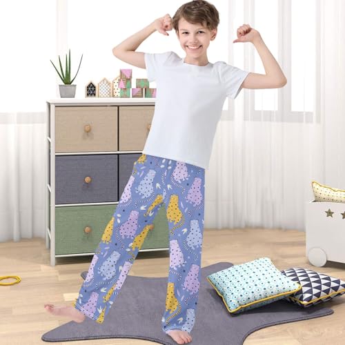 Boy's Pj Pants Leopards Leaf Star Lavender Lounge Bottoms Elastic Waist Kids Joggers with Pockets Size 6-144