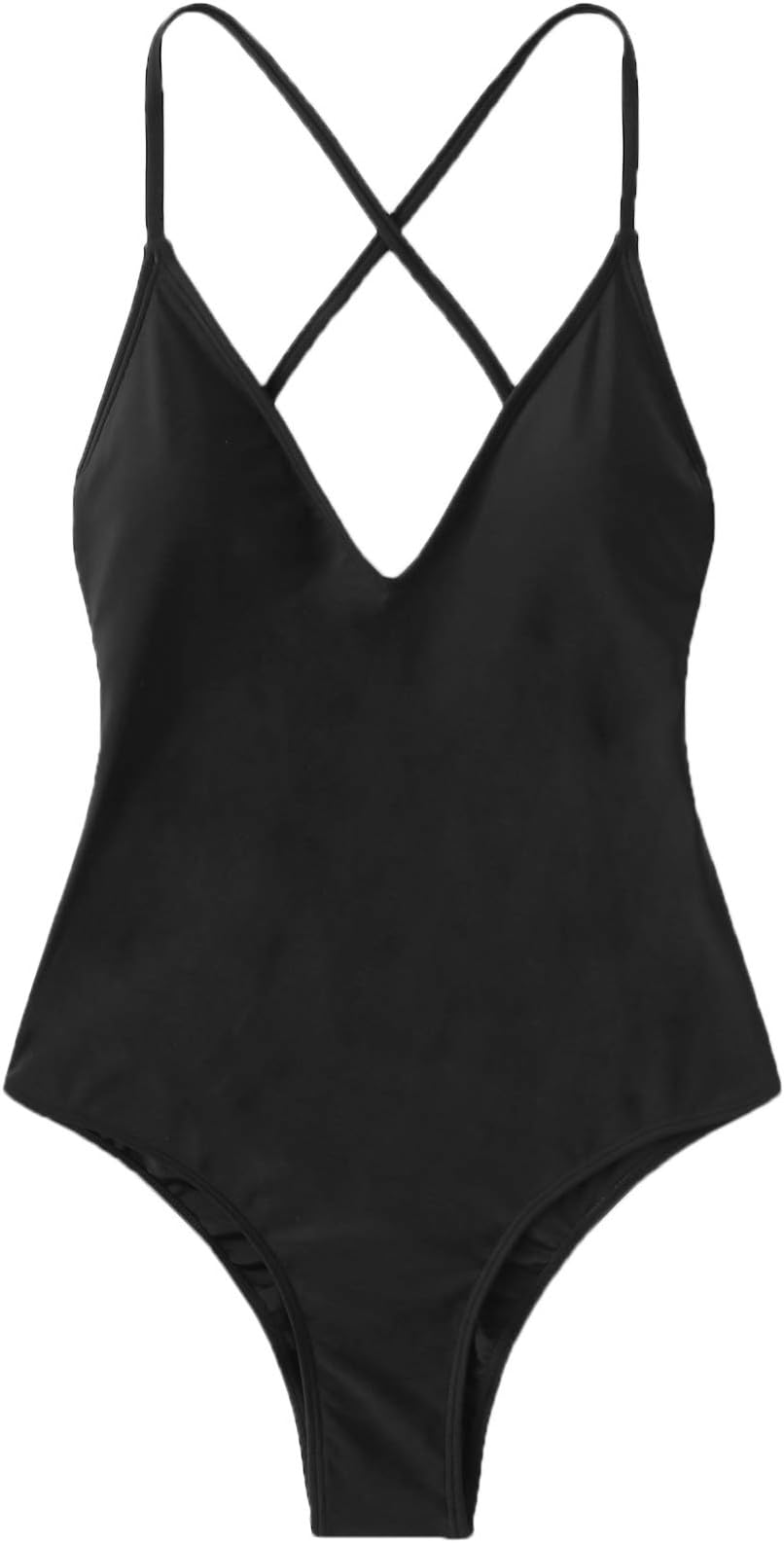 SOLY HUX Women's Plunge Neck Cross Back High Cut One Piece Bathing Suits Swimsuit