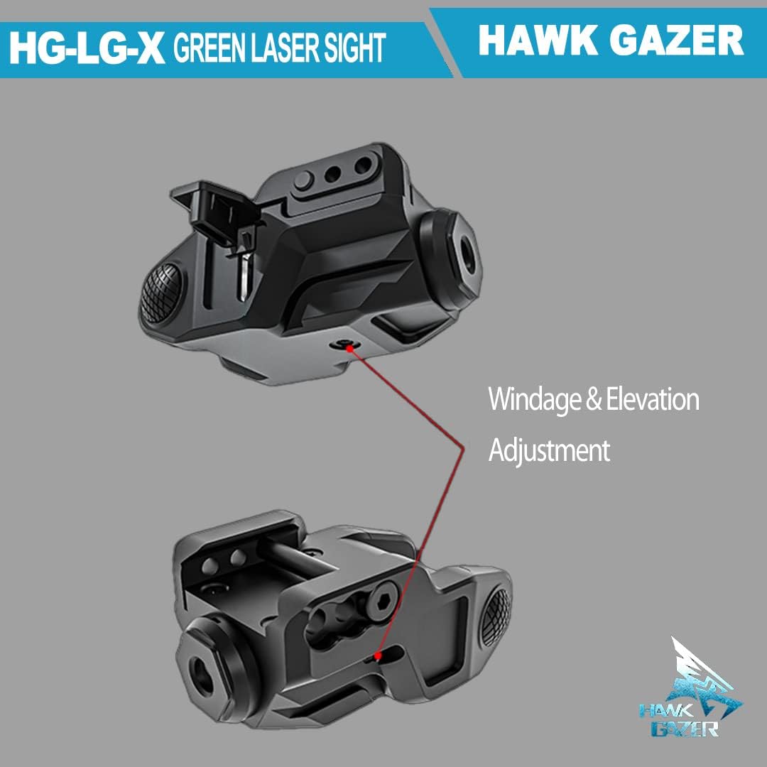 Hawk Gazer LG-X Rechargeable Green Laser Sight for Subcompact Pistols & Handguns, Compatible with Springfield XD XD-S XDM S&W M&P Beretta PX-4 Taurus Millennium Walther PPQ PPS PPX PK380 SR9C