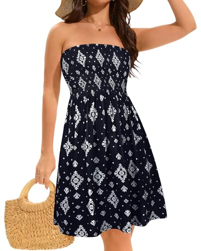 Image of elescat Summer Dresses for Women 2026 Strapless Casual Beach Cover Ups Tube Top Sundress