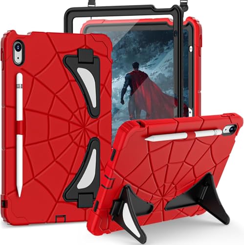 Coque iPad 10e génération robuste rouge noire 10,9 pouces avec protection écran intégrée