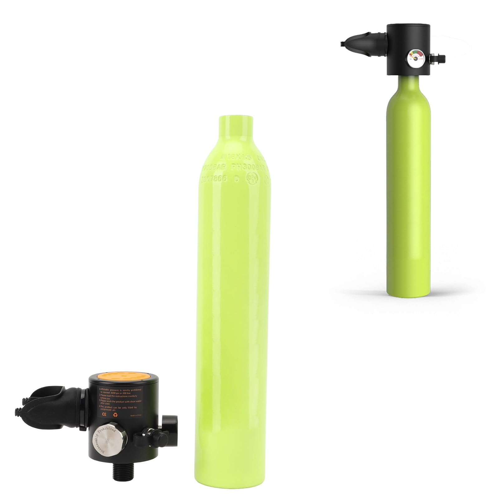 Mini butla do nurkowania 0,5 l przenośna z Mini Diving Oxygen Cylinder do ciśnieniomierza do snorkelingu (zielony)