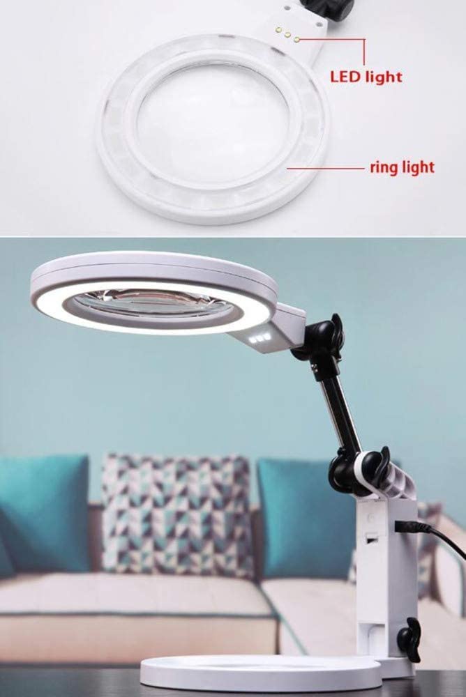 5-Fach beleuchtete Desktop-Lupe Handlupe mit LED-Leuchten und klappbarem Griff für Senioren zum Lesen, Inspizieren, Löten, Handarbeiten, Reparieren, Hobby und Basteln Interesting