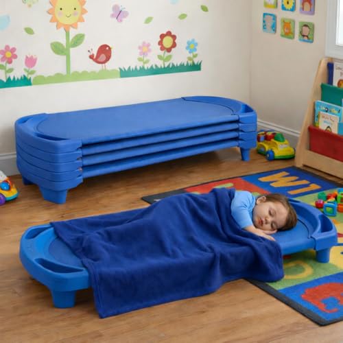 Image of Angeles Sleeping Cot Daycare Essentials, Ocean Blue, Toddler, Set of 4 | Fully Assembled Toddler Cot, Breatheable Sof-Tex Mesh & Durable Steel Frame, Stackable Cots for Preschools and Daycares