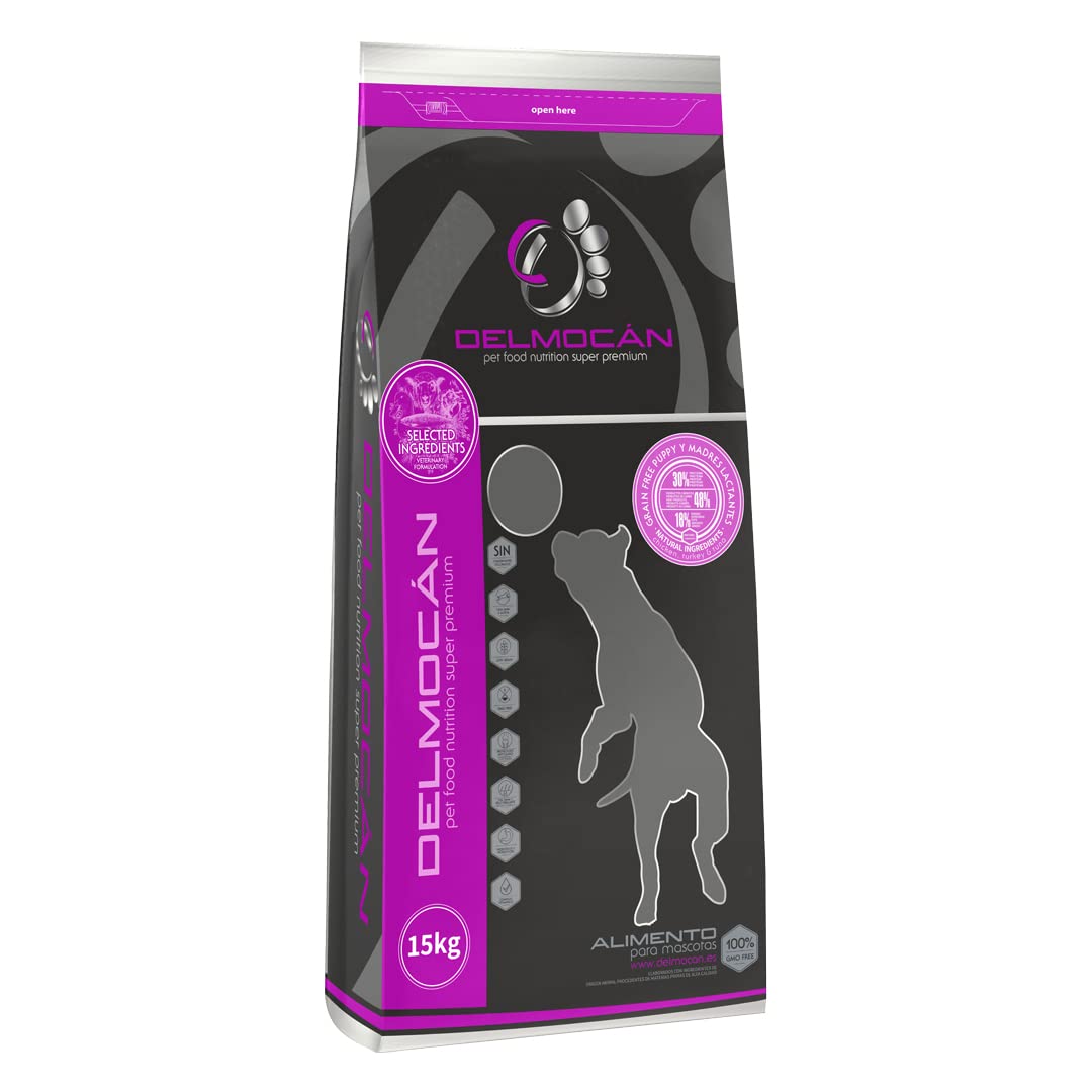 Pienso seco Natural DELMOCAN Pienso Puppy Y Madres Lactantes (Sin Cereales - Hipoalergénico) - Saco 15kg Alimento seco Especial para Perras gestantes/Lactantes y Cachorros Recien Nacidos