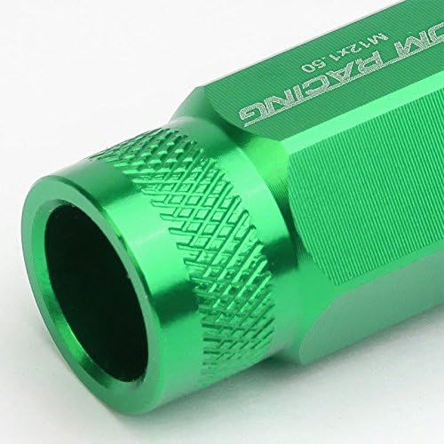 Green Aluminum M12 x 1.50 25MM Diameter/50MM Height Open Knurled Top Acorn Tuner 20 Piece Lug Nuts
