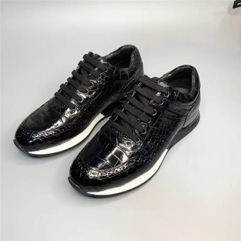 Authentic Exotic Crocodile Skin Male Black Footwear Sneakers Genuine Real Alligator Leather Men's Soft Lace-up Walking Shoes2