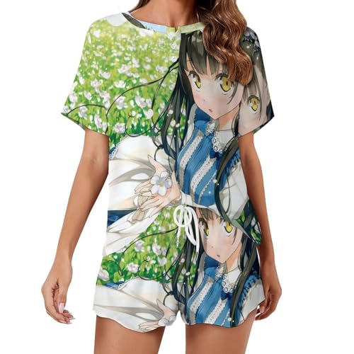 Pyjama femme manches courtes contre la chaleur vêtement nuit été fleuri