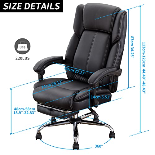 Dyhome Big And Tall Black Leather Office Chair Reclining With Footrest Ergonomic Lumbar Support Executive Office Chair Comfortable High Back Modern Home Office Chair #TOP1