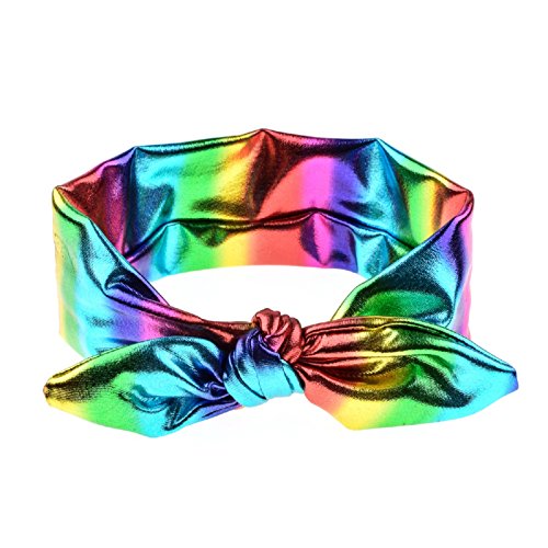 Love Sweety Baby Girls Shiny Rainbow Bow Headband Ear Knot Head Wrap (Rainbow Ear)