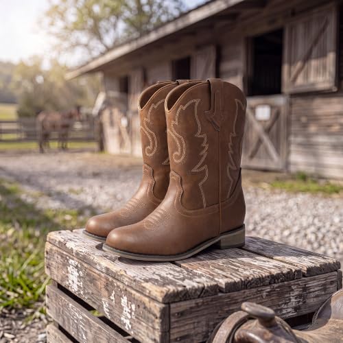 Image of Motasha Girls Cowgirl Boots Unisex-Child Mid Calf Glitter Toddler Cowboy Boot Little Big Kids Western Riding Shoes