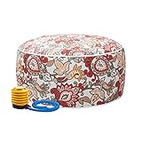 Magpie Fabrics Indoor/Outdoor Inflatable Stool Ottoman Pouf, Water Repellent Round Footrest Footstool with Foot Pump D20 xH9, Portable for Patio Garden Travel Camping or Home, Floral Red Orange