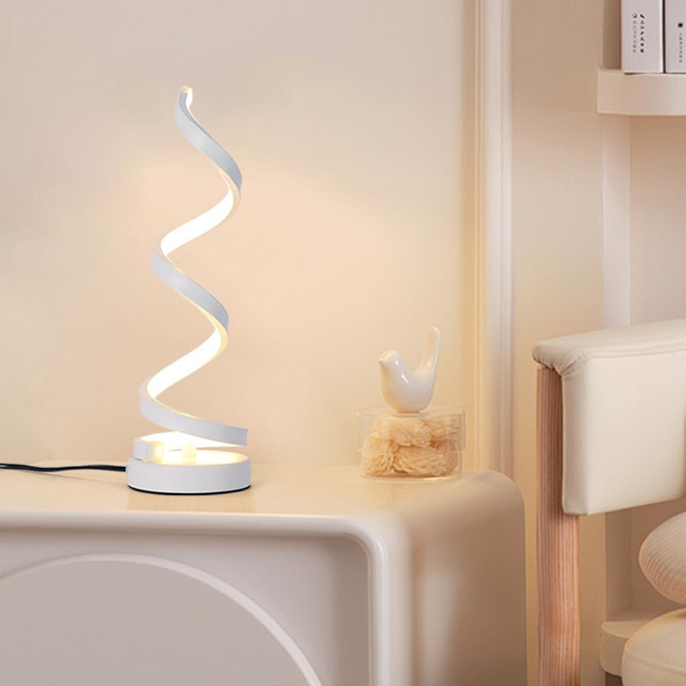 Lampy biurkowe Lampa biurkowa LED Spiralna lampa nocna LED Lampa stołowa zakrzywiona nowoczesna lampa stołowa salon sypialnia (biały)