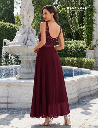 Image of BeryLove Sequin Dress for Woman Vintage A Line Wedding Formal Swing Mesh Dress Sleeveless Cocktail Maxi Gowns