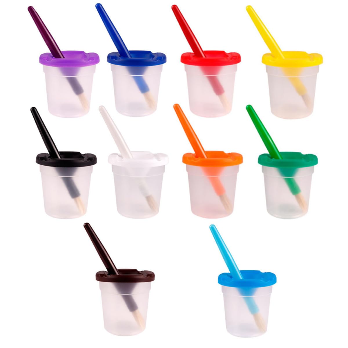 10pcs Anti-Spill Watercolor Paint Cups with 10 Colorful Washable Paintbrushes, Paint Cleaning Containers for ’S Art Supplies and Graffiti Tools, Suitable for Boys and Painting