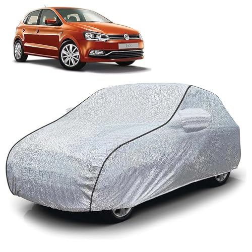 Image of Sulfar 100% Waterproof Car Body Cover Compatible with Mirror for Volkswagen Polo Equisite (Triple Stitched, Full Bottom Elastic, Magic Silver with Black Piping)