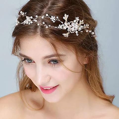 Cathercing Bohemian Women Wedding Headband Bridal Headband for Women Wedding Hair Accessories for Bride Flower Girl Hair Clips Pins Headpiece Floral Hair Piece for Wedding Party Prom (silver) Cover