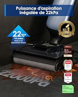 Tineco Floor One S9 Artist Aspirateur Laveur, 22 kPa d'aspiration, 360° SmoothDrive, Design Anti-emmêlement, 50 Min d'autonomie, Nettoyage des Bords des 2 côtés, s'aplatit à 180°, Flashdry à 85°C