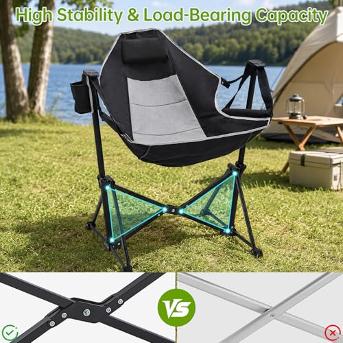 Silla de Camping Aohanoi HMK-CH, Silla mecedora plegable para adultos soporte hasta 400 libras, con reposabrazos y reposacabezas miniatura 7