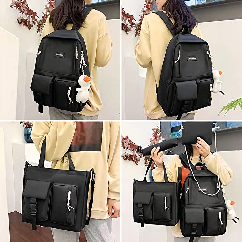 Yuwao Mochila de Lona 4 peças Conjunto Combo Bolsas Escolares com Bolsa Crossbody Caixa de Lápis Bol