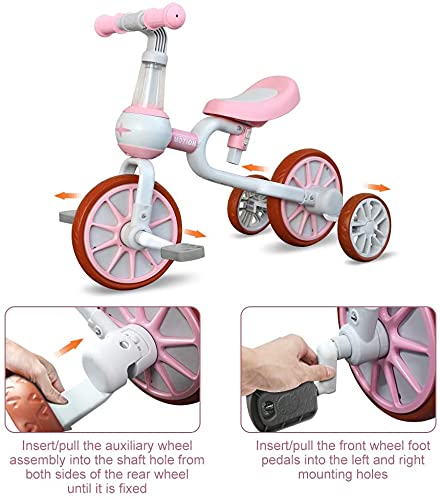 3 In 1 Kids Tricycles Gift For 2-4 Years Old Boys Girls With Detachable Pedal And Training Wheels，Baby Balance Bike Trikes Riding Toys For Toddler（Adjustable Seat） #TOP2