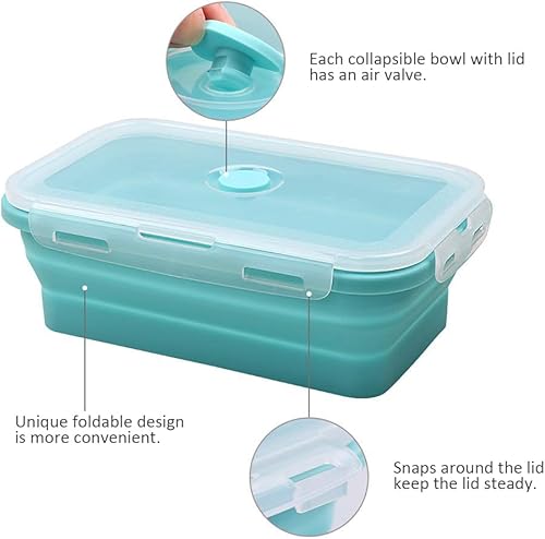 Miniatura 3 de Alimat PluS Recipientes de silicona para almacenamiento de alimentos de 40.5 onzas con tapas, juego de 4 recipientes plegables de 40.6 fl oz, aptos