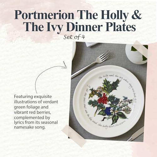 Portmeirion-Holly-and-Ivy-10-inch-Christmas-Dinner-Plates-Set-of-4-Festive-Tableware-Beautiful-Holly-Motif-Microwave-Dishwasher-Freezer-Oven-Safe-Holiday-Dining-Seasonal-Entertaining Portmeirion Holly and Ivy 10 inch Christmas Dinner Plates Set of 4 Festive Tableware Beautiful Holly Motif Microwave Dishwasher Freezer Oven Safe Holiday Dining Seasonal Entertaining